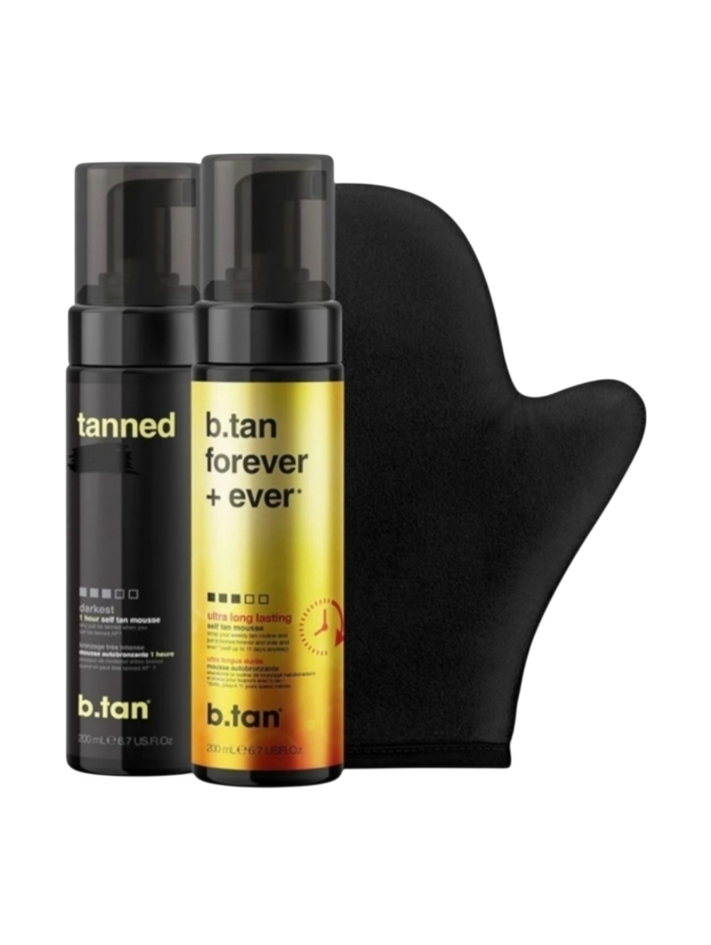 B Tan Self Tan Mousse Tanned AF Darkest Duo And  Applicator Mitt Set New